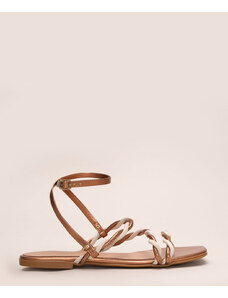 C&A sandália rasteira tiras trançada metalizada oneself bronze