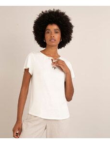 C&A blusa com amarração manga curta decote redondo off white