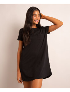 C&A vestido curto de algodão básico manga curta decote redondo com bolso preto