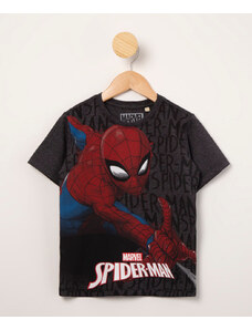 C&A camiseta infantil manga curta estampa homem aranha cinza mescla escuro