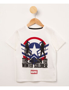 C&A camiseta infantil de algodão manga curta estampada falcão e soldado invernal off white