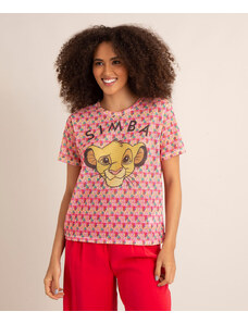 C&A camiseta de tela simba manga curta decote redondo multicor