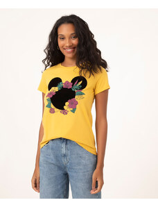 C&A camiseta mickey flores manga curta mostarda