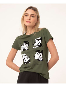C&A camiseta de algodão mickey e minnie verde militar