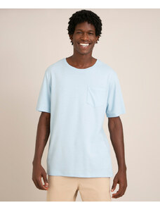 C&A camiseta de algodão texturizada com bolso manga curta gola careca azul claro