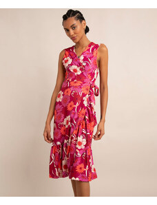 C&A vestido midi transpassado com estampa floral rosa