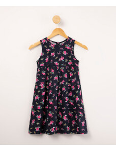 C&A vestido infantil em malha viscose estampa floral sem manga azul marinho