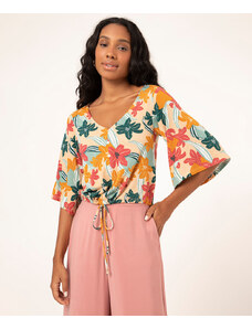 C&A blusa com botões e amarração floral multicor