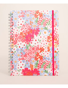 C&A caderno capa dura espiral estampado floral 20 cm x 28 cm rosa