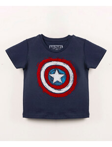 C&A camiseta infantil de algodão manga curta estampa capitão américa azul marinho