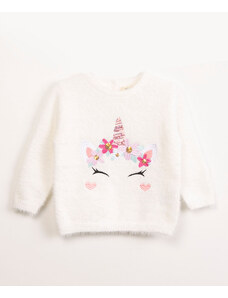 C&A suéter infantil de tricô pelinho unicórnio off white