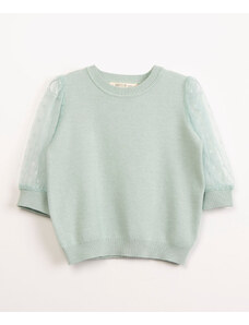 C&A suéter infantil de tricô manga bufante de tule verde