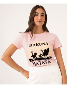 C&A Camiseta "Hakuna Matata" Manga Curta Decote Redondo Rosa Claro