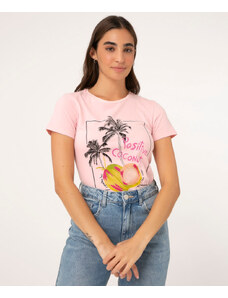 C&A Camiseta de Algodão Coco "Positive Coconut" Manga Curta Decote Redondo Rosa Claro