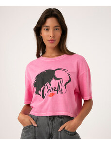 C&A camiseta cropped de algodão cruella rosa