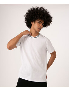 C&A camiseta de algodão manga curta gola estampada branca