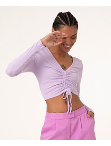 C&A blusa cropped canelada com amarração lilás