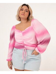 C&A blusa tie dye manga longa bufante rosa claro