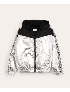 C&A jaqueta juvenil com recortes metalizados multicor