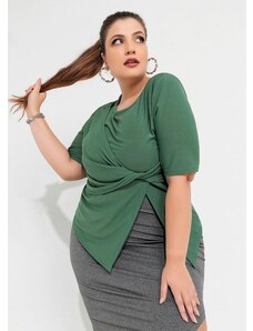 Mink Blusa Plus Size Verde com Torcido