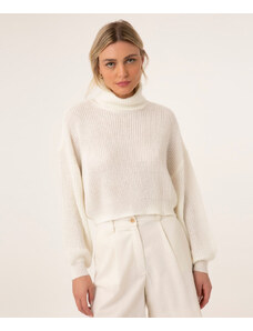 C&A suéter cropped de tricô gola alta off white