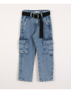 C&A calça infantil jeans cargo com cinto azul claro