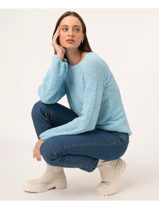 C&A suéter básico texturizado decote redondo azul