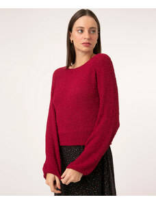 C&A suéter básico texturizado decote redondo vermelho