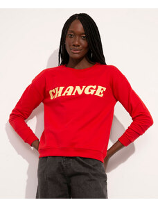 C&A blusão oversized de moletom "change" decote careca mindset vermelho