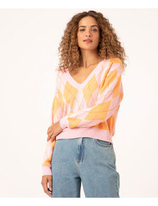 C&A suéter de tricô estampa geométrica rosa claro