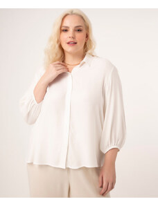 C&A camisa plus size texturizada manga bufante off white