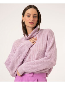 C&A suéter cropped de tricô gola alta lilás