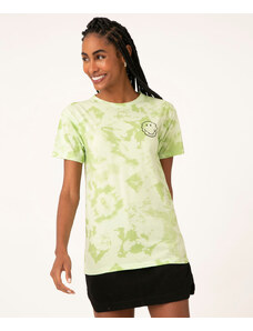 C&A Camiseta Feminina SmileyWorld com Bordado Estampada Tie Dye Manga Curta Verde