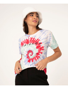 C&A Camiseta Feminina Estampada Tie Dye Friends Manga Curta Decote Redondo Multicor