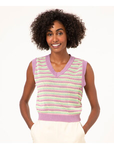 C&A colete de tricô listrado decote v lilás