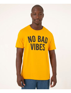 C&A Camiseta Masculina "No Bad Vibes" Manga Curta Gola Careca Amarela