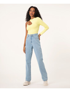 C&A calça reta jeans cintura super alta azul claro