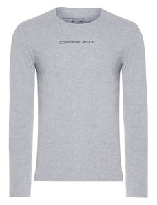 Camiseta Calvin Klein Masculina Manga Longa Institutional New Logo Cinza Mescla