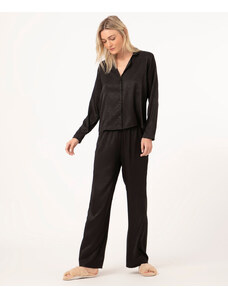 C&A pijama camisa acetinado manga longa preto
