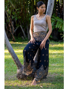 Calça Thai Calça pantalona preta cintura alta em rayon | CalcaThai.com