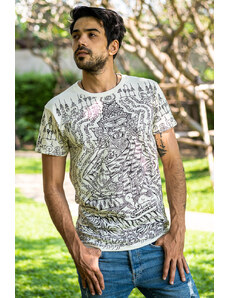 Calça Thai Camiseta Sak Yant tailandesa branca com estampa do eremita em 100% algodão | CalcaThai.com