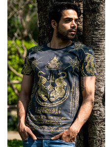 Calça Thai Camiseta de tatuagem tailandesa preta com estampa dos tigres gêmes em 100% algodão | CalcaThai.com