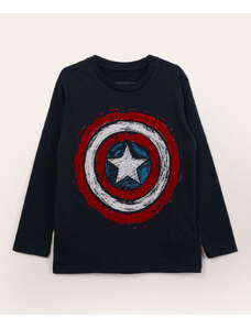 C&A camiseta infantil manga longa capitão américa azul marinho