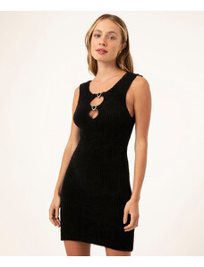 C&A vestido curto de tricô pelinho cut out alça larga preto