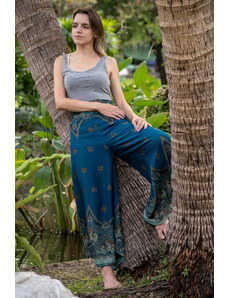 Calça Thai Calça pantalona turquesa cintura alta em rayon | CalcaThai.com