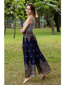 Calça Thai Calça pantalona azul marinho cintura alta em rayon | CalcaThai.com