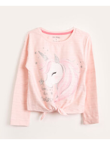 C&A blusa de algodão infantil texturizada unicórnio com nó rosa
