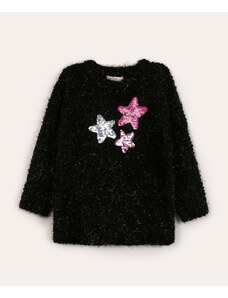 C&A suéter infantil de tricô felpudo com estrelas em paetê preta