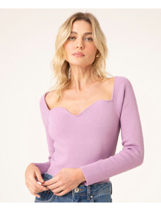 C&A blusa manga longa de tricô decote coração lilás claro