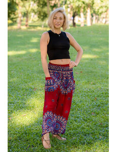 Calça Thai Calça de yoga vermelha com estampa floral em rayon | CalcaThai.com